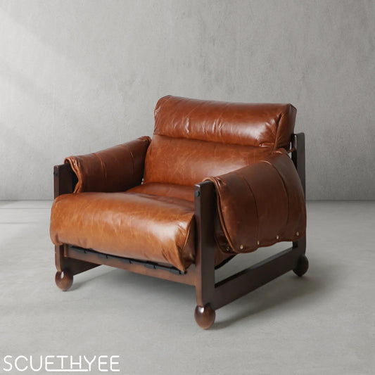 Mercury Cowhide Walnut Sofa Chair
