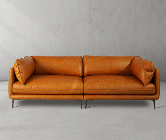 Mercury Long Arm Leather & Mental Sofa