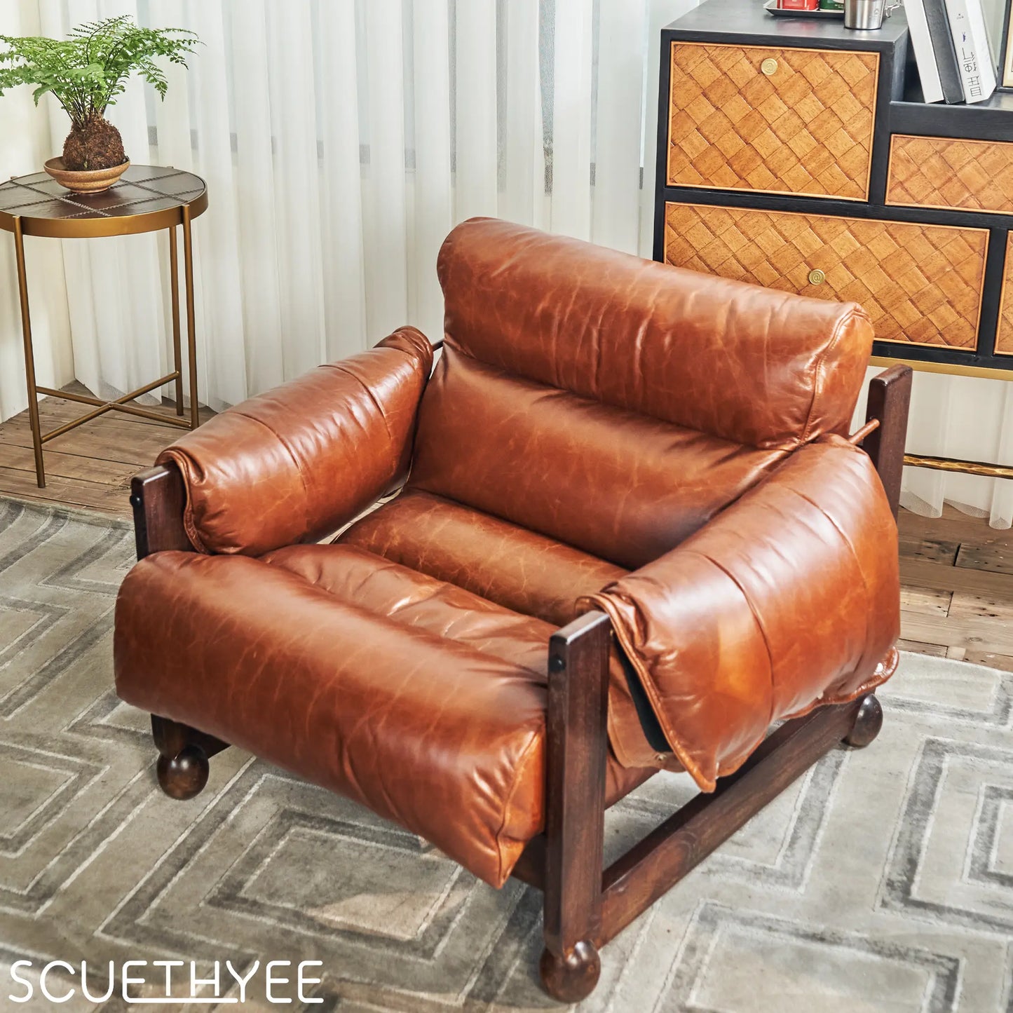 Mercury Cowhide Walnut Sofa Chair