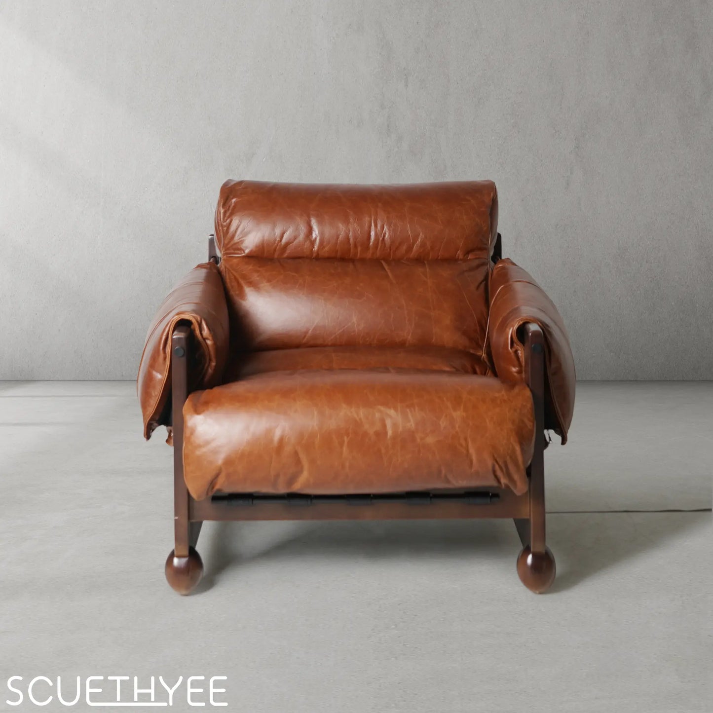 Mercury Cowhide Walnut Sofa Chair